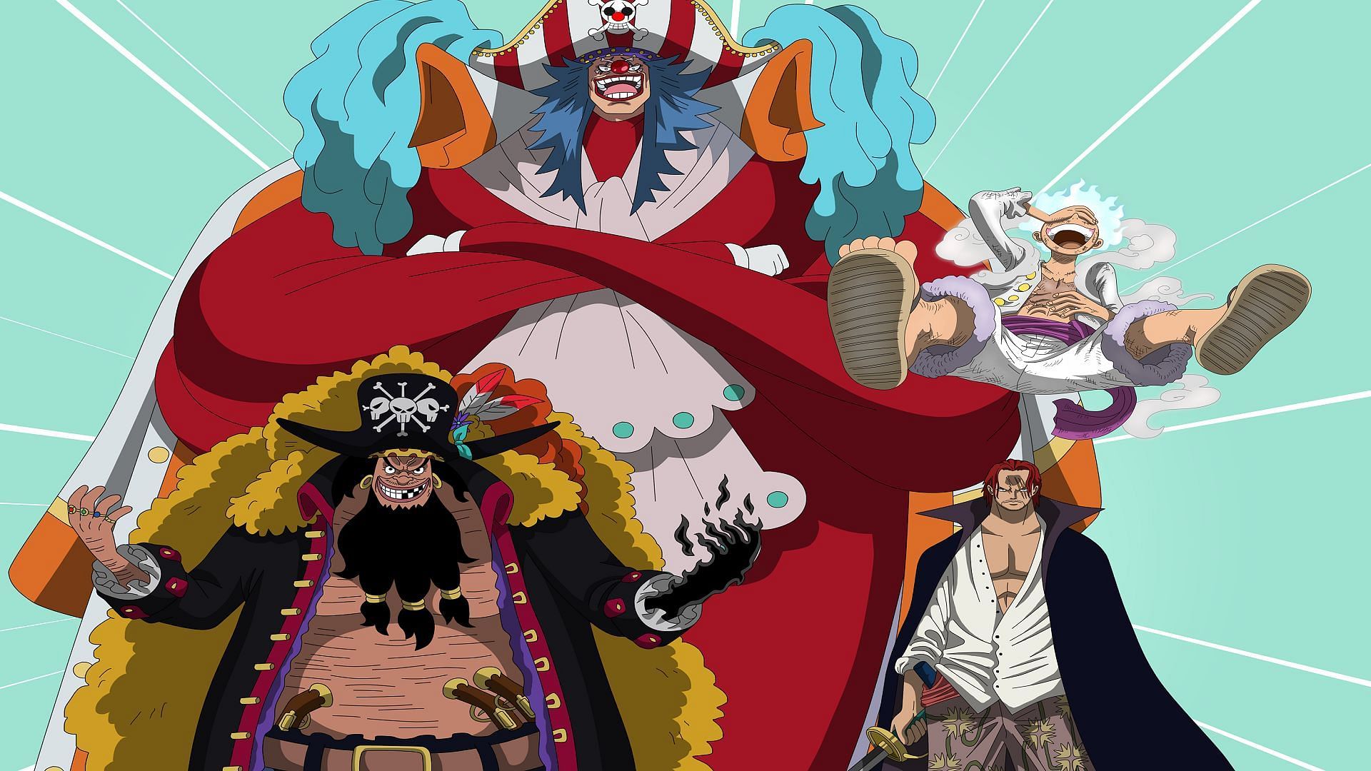 The new Four Emperors: Buggy, Luffy, Blackbeard and Shanks (Image via Eiichiro Oda/Shueisha/Toei Animation, One Piece)