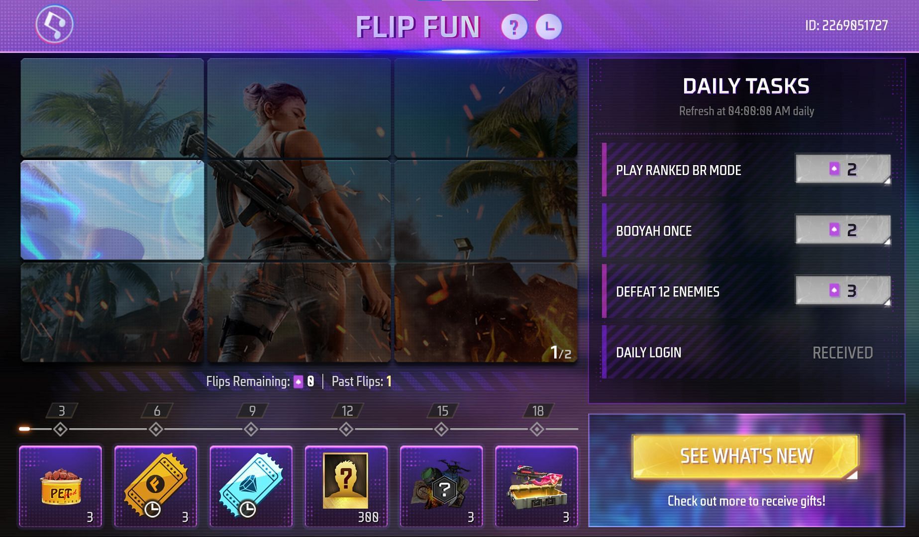 The rewards and the missions of the new event (Image via Garena)