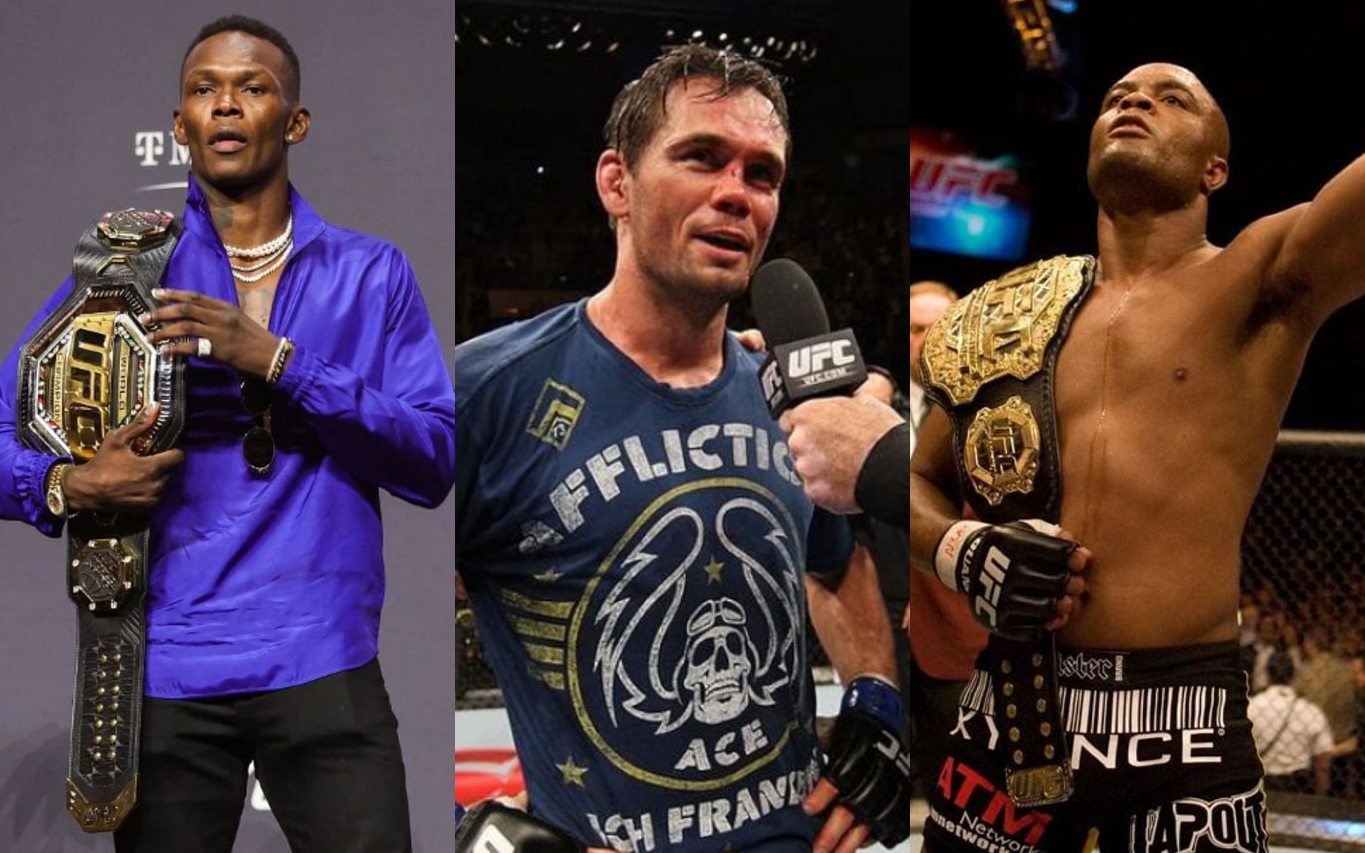 From left to right: Israel Adesanya, Rich Franklin, Anderson Silva [Image credit: UFC.com and @richacefranklin on Instagram]