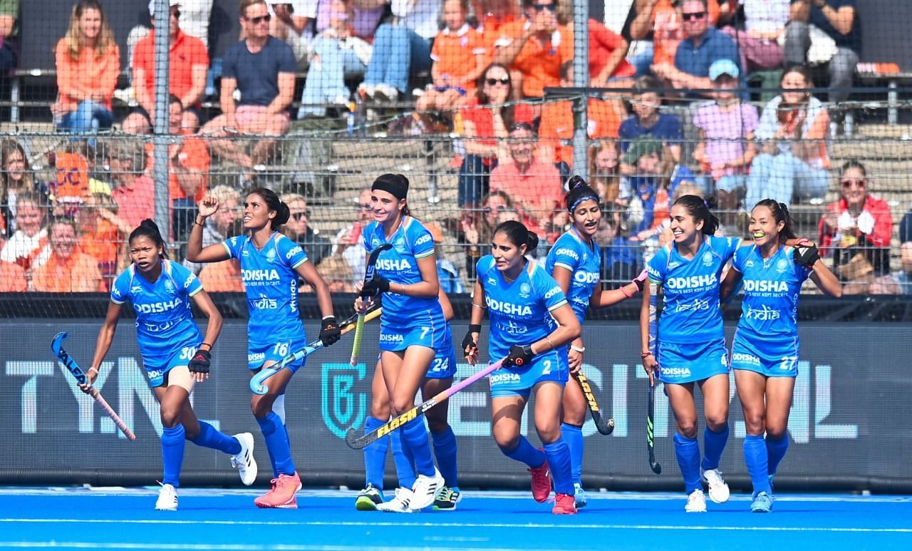 The Indian women&#039;s hockey team at the ongoing World Cup. (PC: Hockey India)