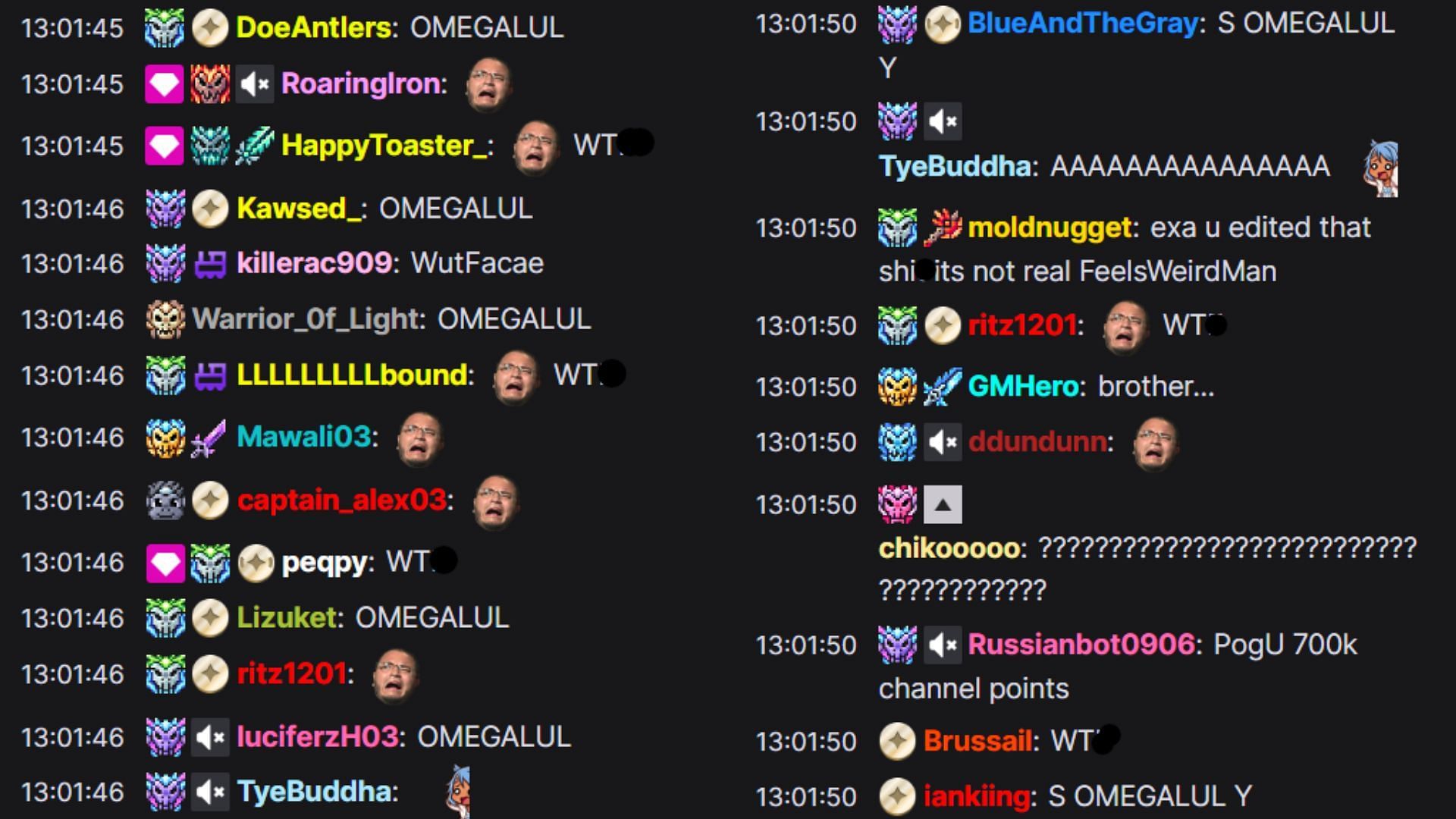 Chat reacting to the scream (Image via xQc/Twitch)