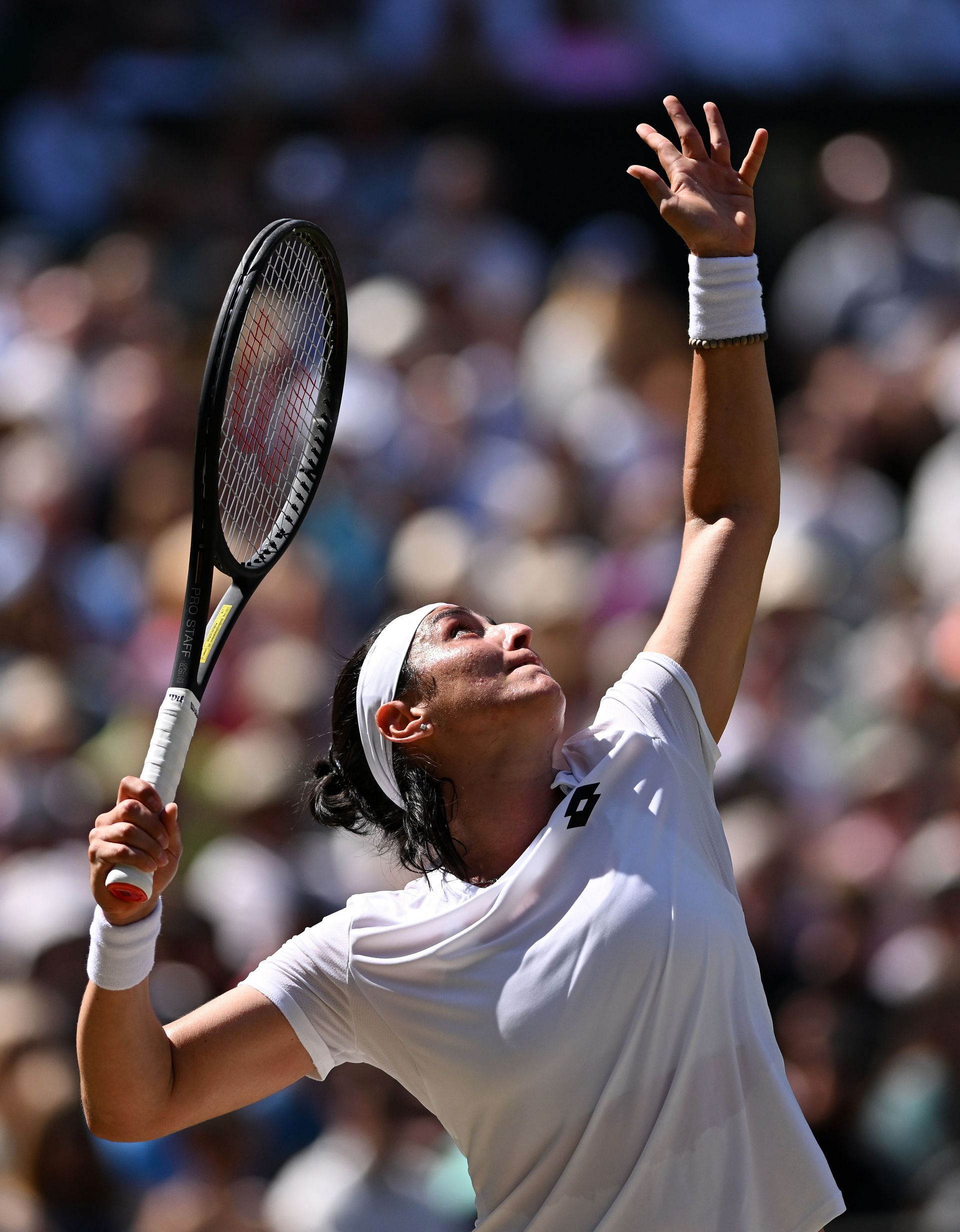 Ons Jabeur in action against Maria Tatjana in the Wimbledon semifinals