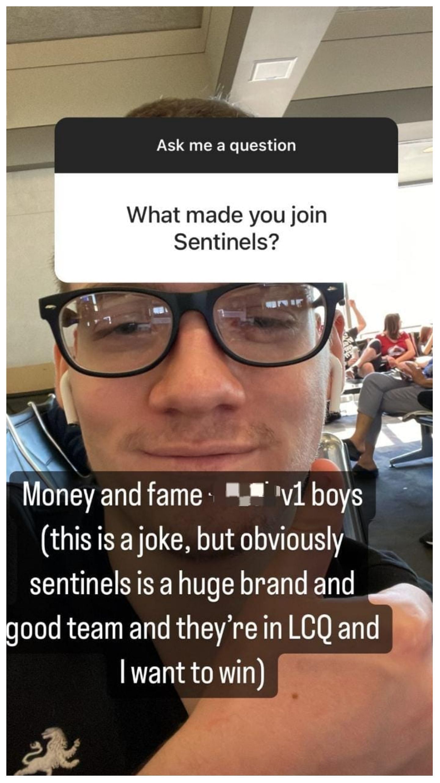 Zellsis comment on joining Sentinels (Screengrab from Instagram/ Zellsis)
