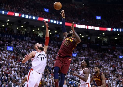 LeBron James playing against the Toronto Raptors