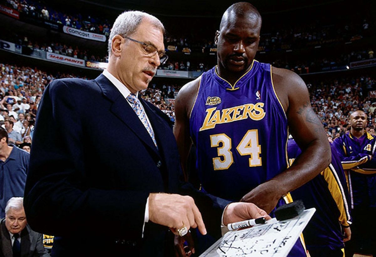 Shaquille O&#039;Neal and Phil Jackson with the LA Lakers