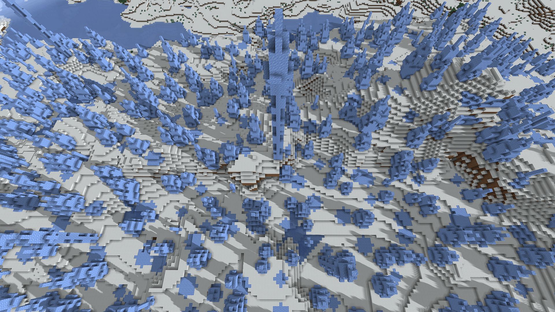 An ice spikes biome, one of the most visually interesting of the overworld (Image via Minecraft)