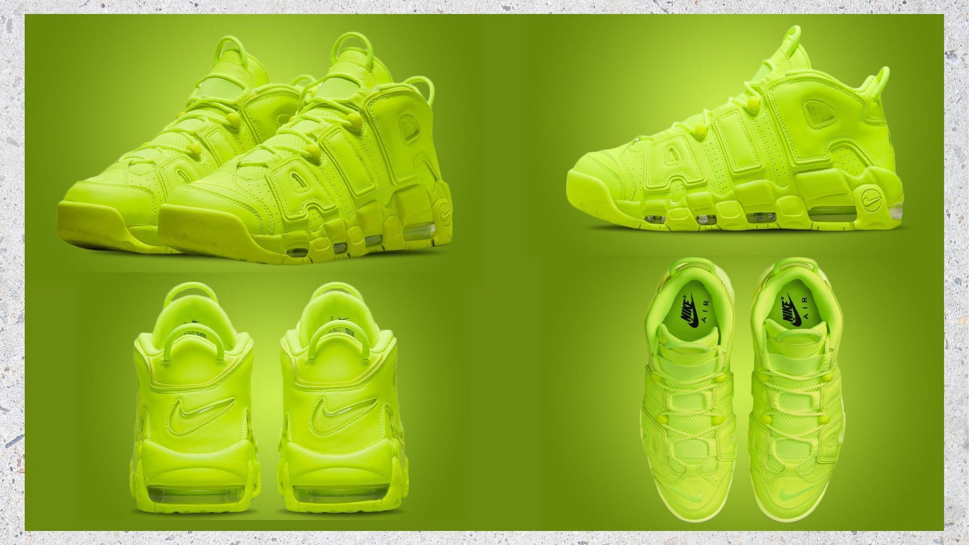 Take a detailed look at the upcoming Nike Air More Uptempo &#039;96 Volt shoes (Image via Sportskeeda)
