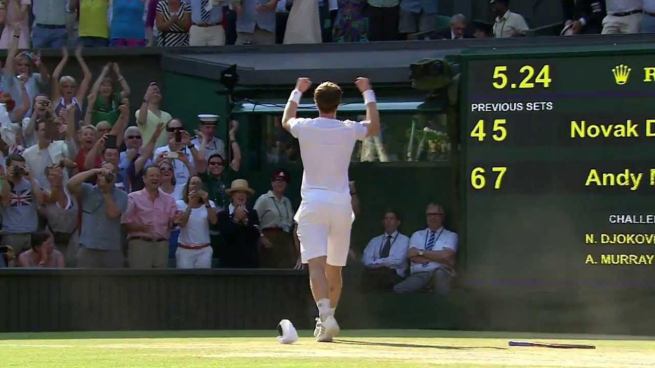 Andy Murray after winning against No 1 seed Novak Djokovic in Wimbledon 2013