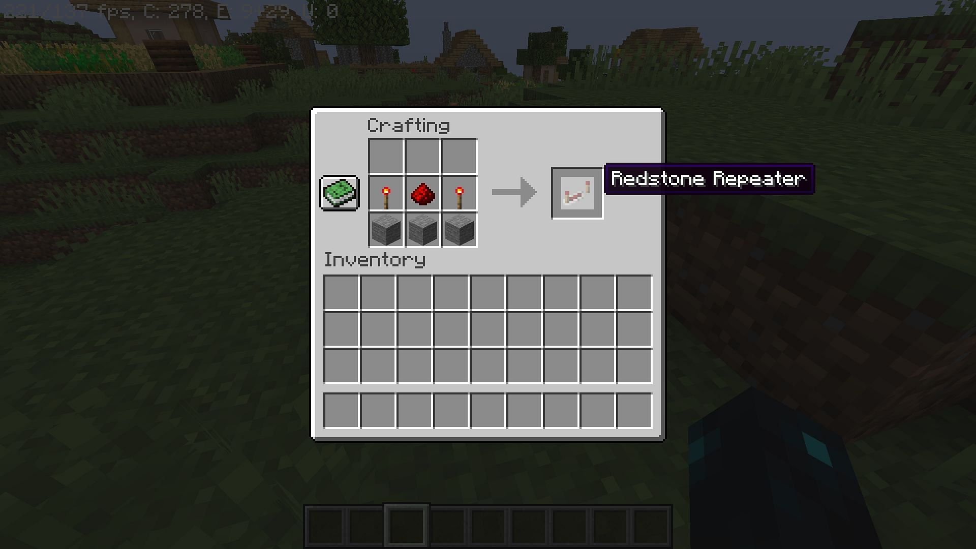 Crafting recipe for the redstone repeater (Image via Minecraft 1.19 update)