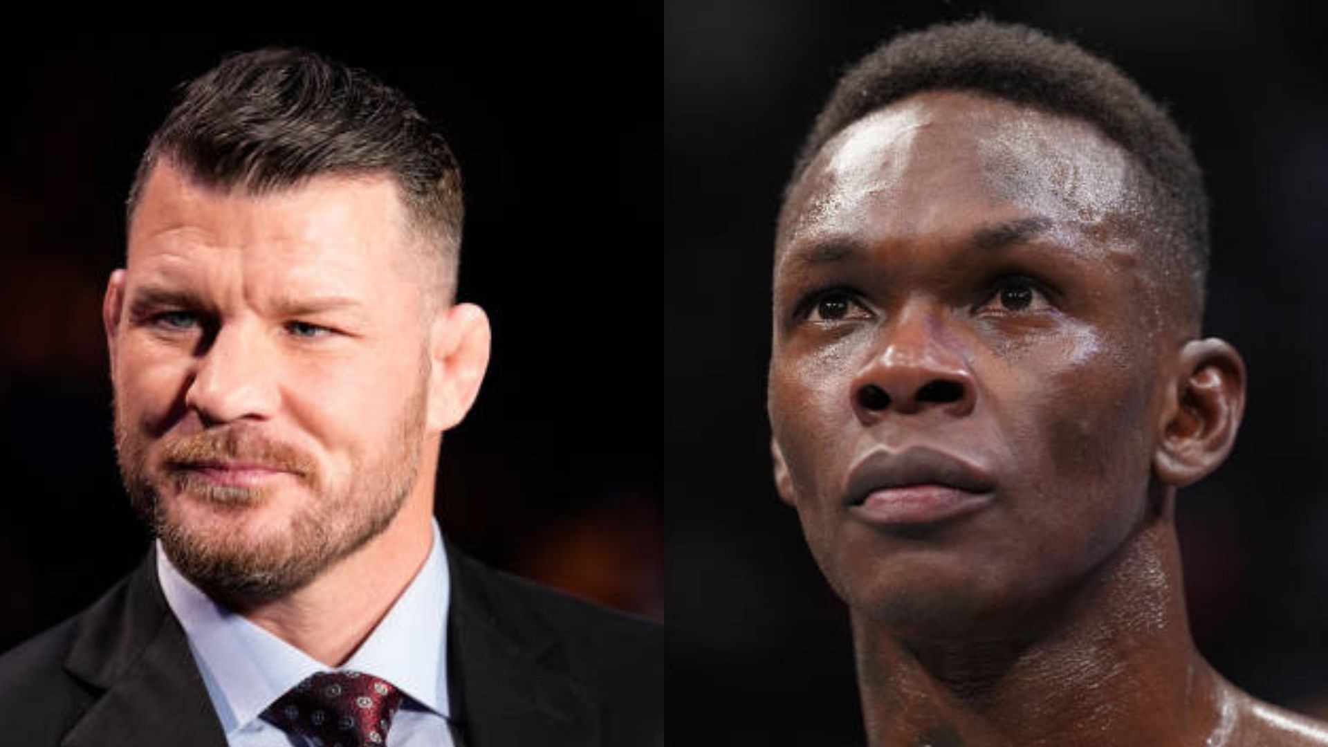 Michael Bisping (L) hits back at Israel Adesanya (R) critics after latest win