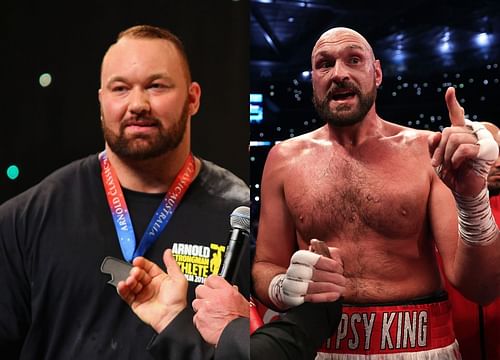 Hafthor Bjornsson (left), Tyson Fury (right)