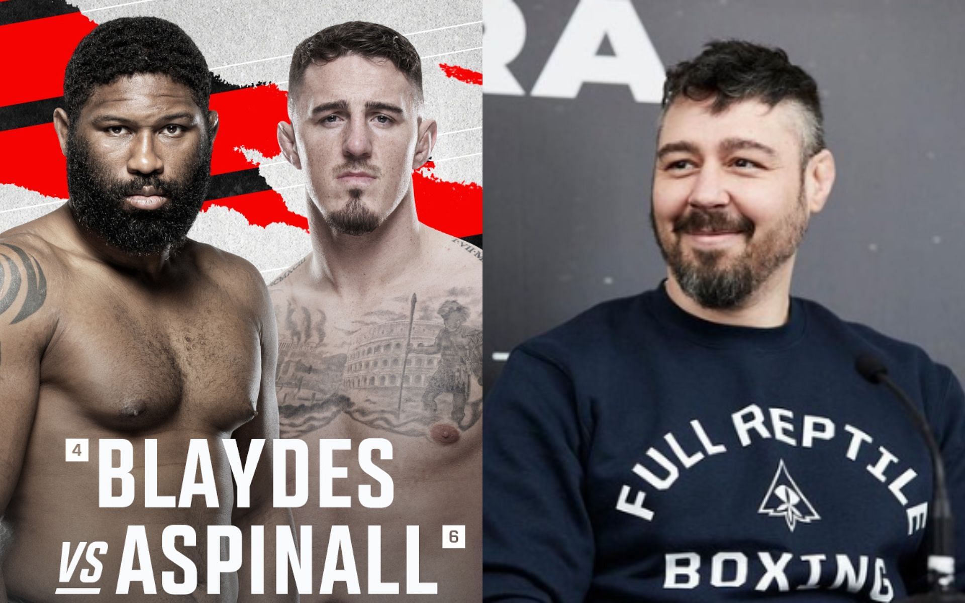 Tom Aspinall vs. Curtis Blaydes (left. Image credit: UFC on Facebook), Dan Hardy (right. Image credit: @danhardymma on Instagram)