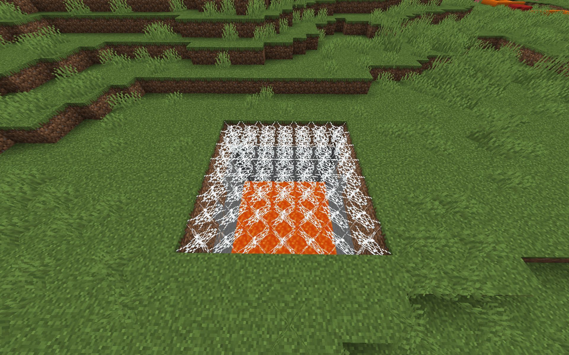 A typical lava trap in Minecraft (Image via Minecraft)