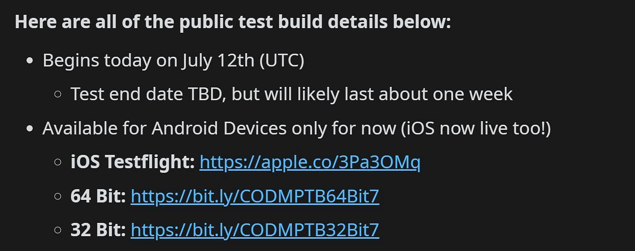 The public test build went live on July 12 and would be closing very soon (Image via Reddit)