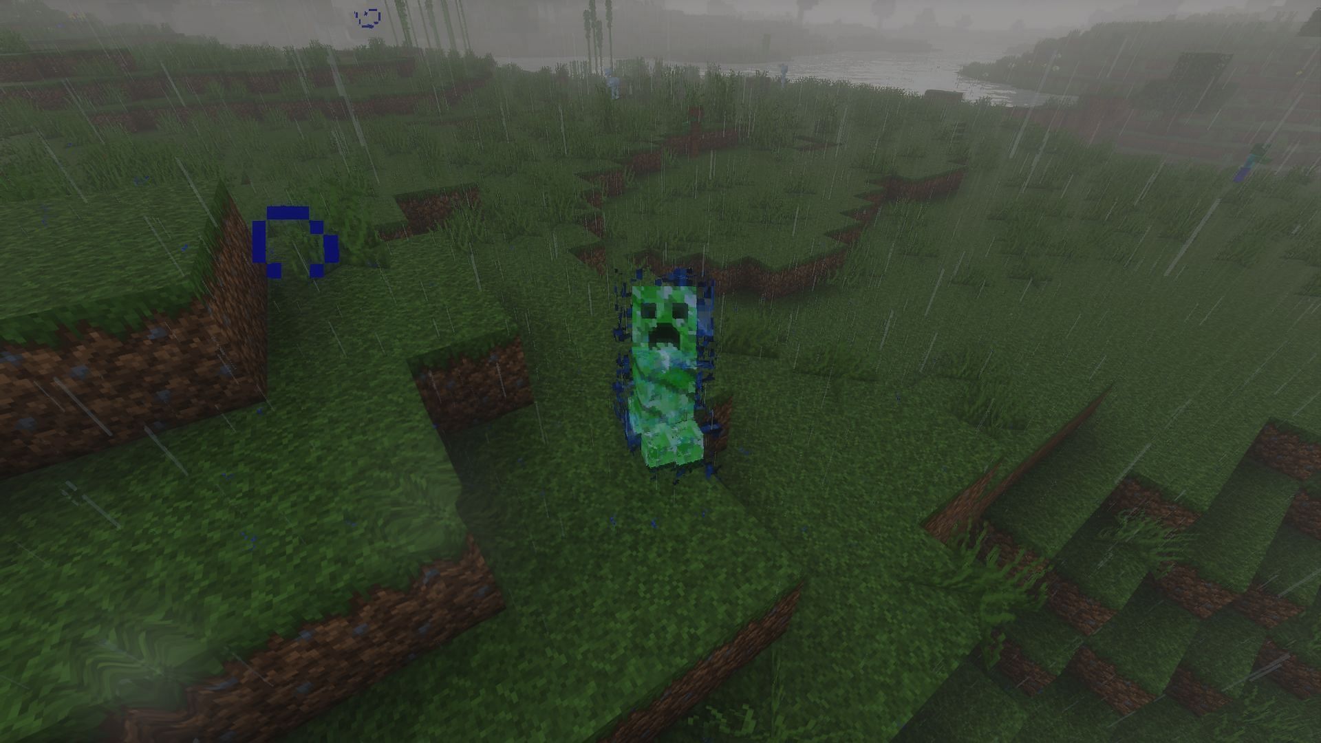 A charged creeper, created with lightning (Image via Minecraft)
