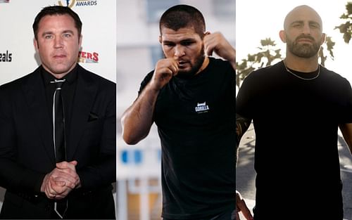 From left to right: Chael Sonnen, Khabib Nurmagomedov and Alexander Volkanovski [Image Courtesy @khabib_nurmagomedov and @alexvolkanovski on Instagram]