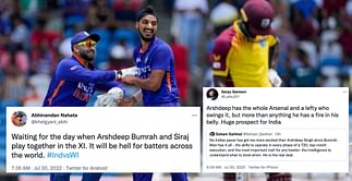 IND vs WI 2022: "Waiting for the day when Arshdeep, Siraj, and Bumrah play together" - Twiteratti praise young pacer after superlative return in 1st T20I