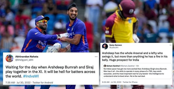 IND vs WI 2022: "Waiting for the day when Arshdeep, Siraj, and Bumrah play together" - Twiteratti praise young pacer after superlative return in 1st T20I