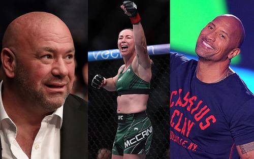 Dana White (left), Molly McCann (centre), Dwayne 'The Rock' Johnson (right)