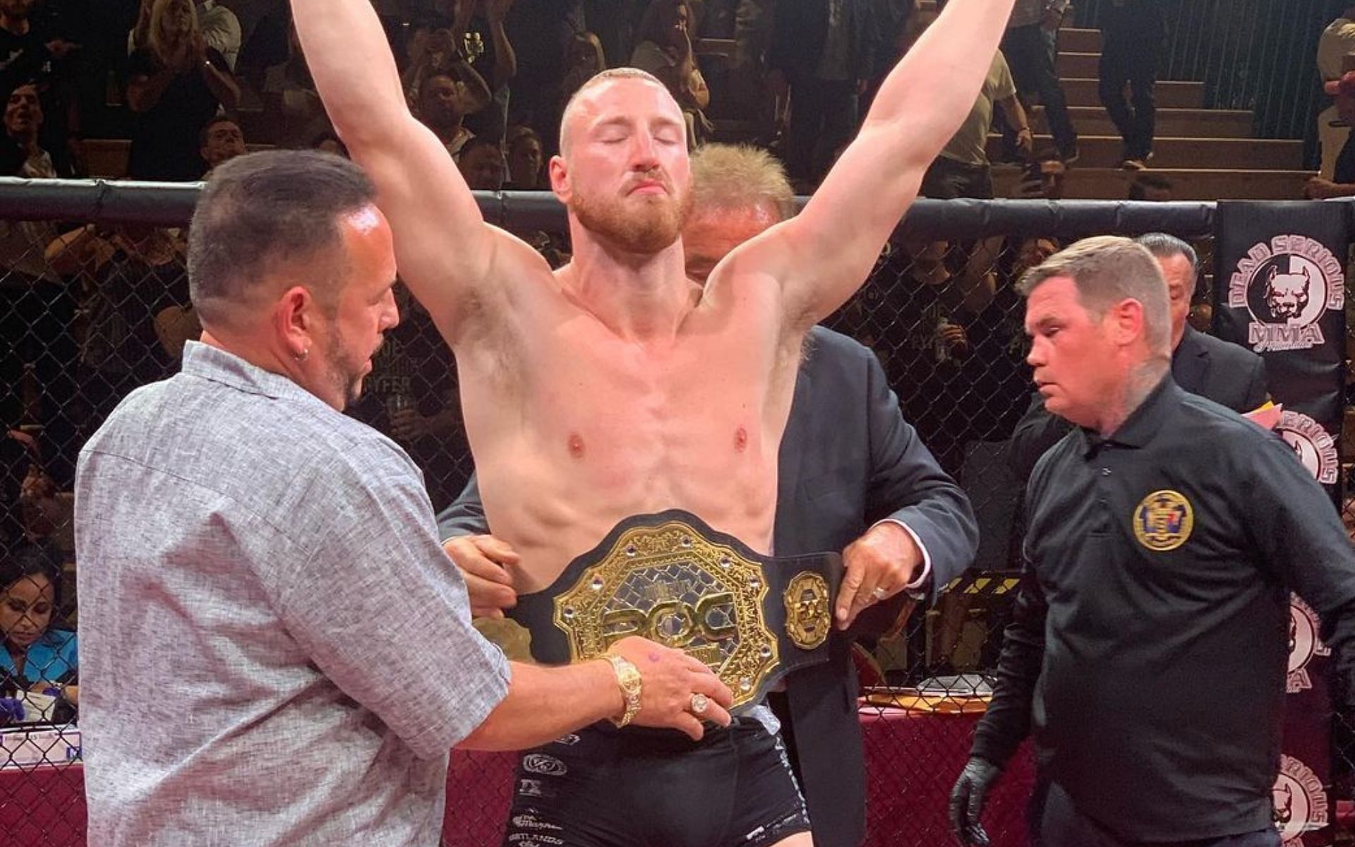 Joe Pyfer after being crowned the ROC middleweight champion (image courtesy @bodybagz_pyfer Instagram)