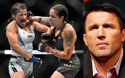 Amanda Nunes vs. Julianna Pena (left. Image credit: Chris Unger/Zuffa LLC), Chael Sonnen (right. Image credit: Josh Hedges/Zuffa LLC))