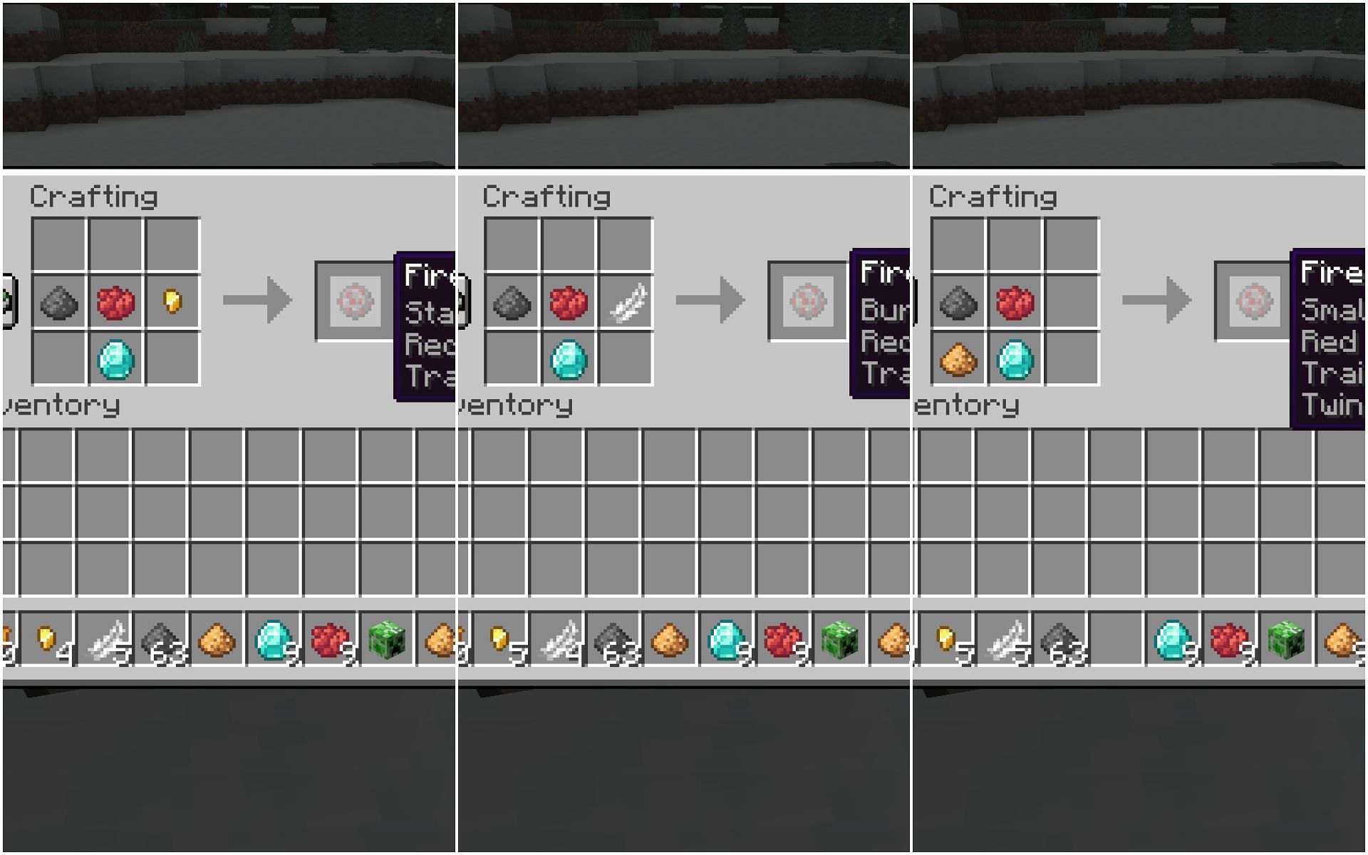 Different items to create different stars (Image via Minecraft 1.19)