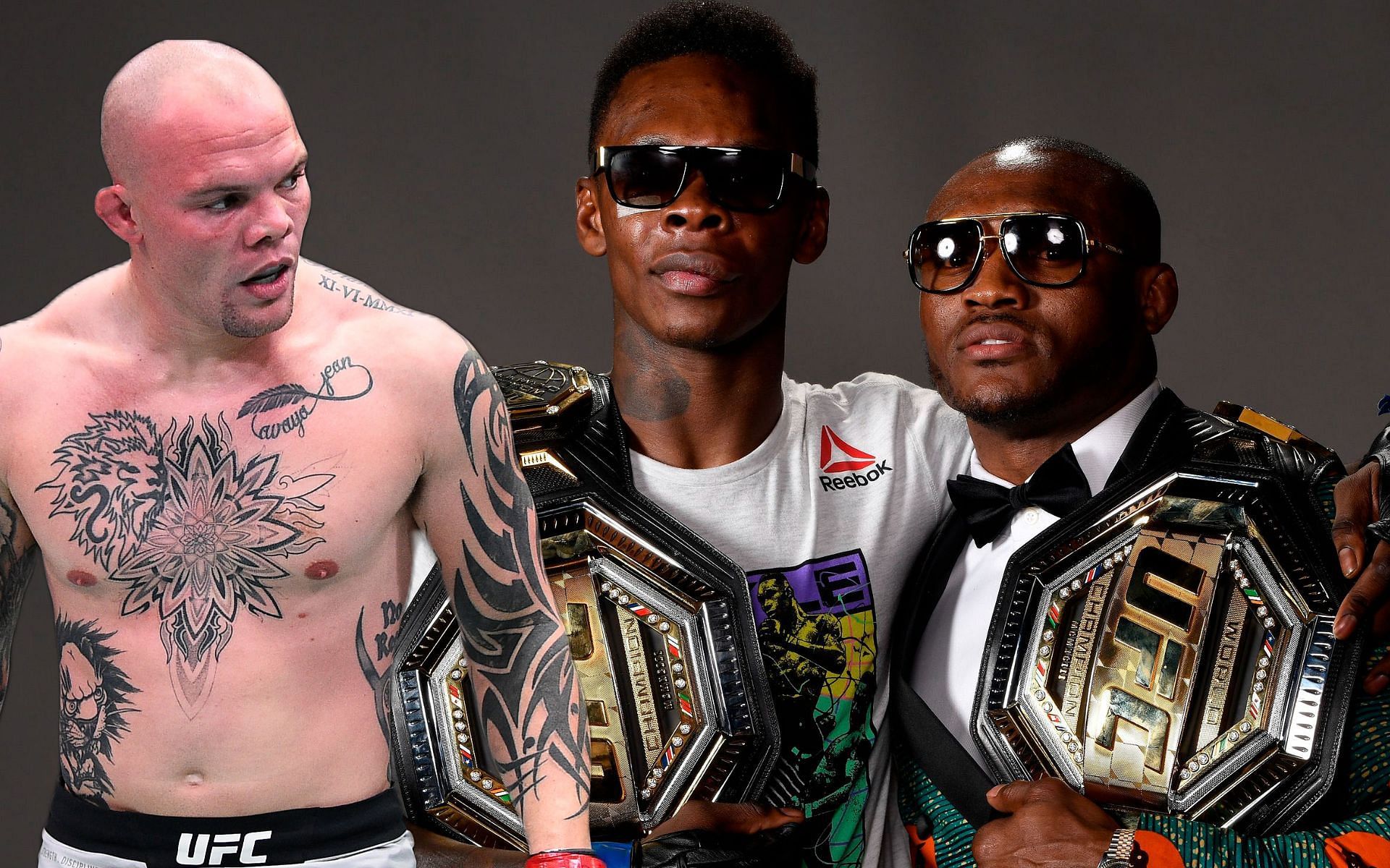 Anthony Smith (left), Israel Adesanya (center) and Kamaru Usman (right) (Images via Getty and Twitter/UFC)