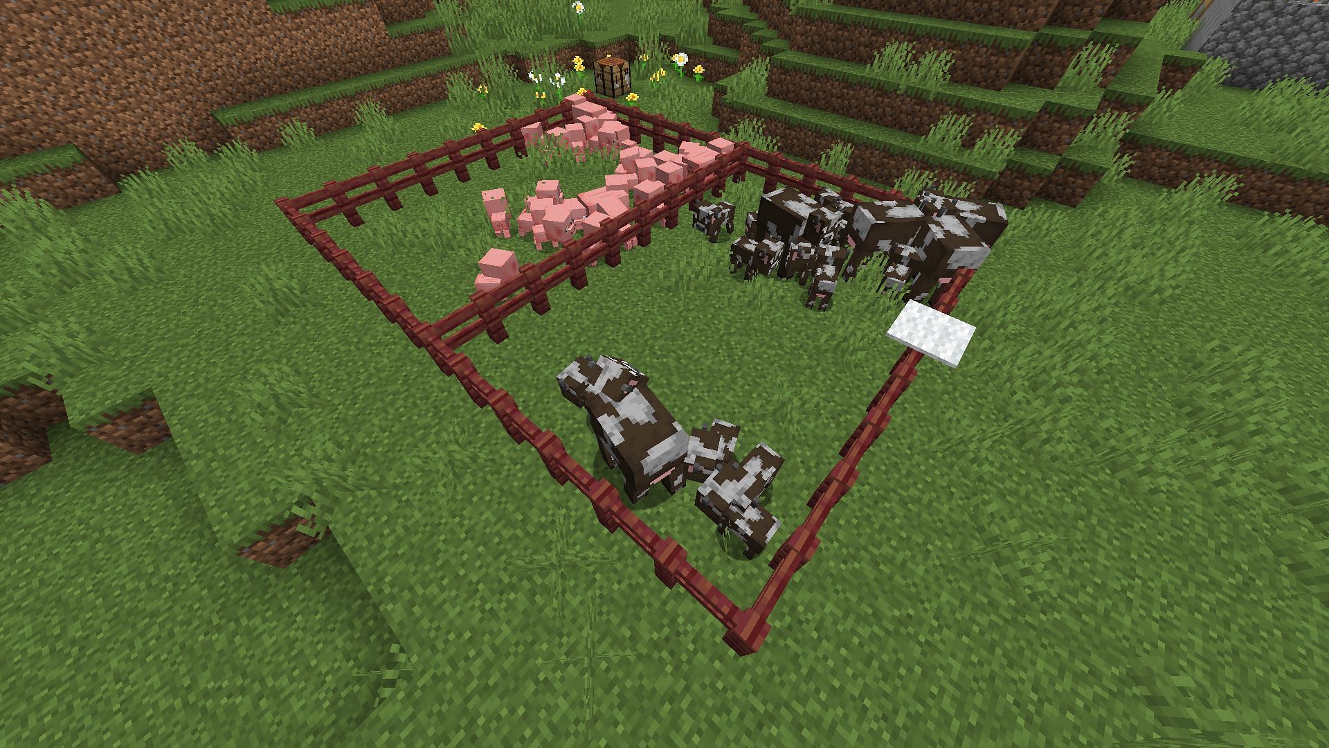 Cow and Pig farms can be a great source of food items (Image via Minecraft 1.19 update)
