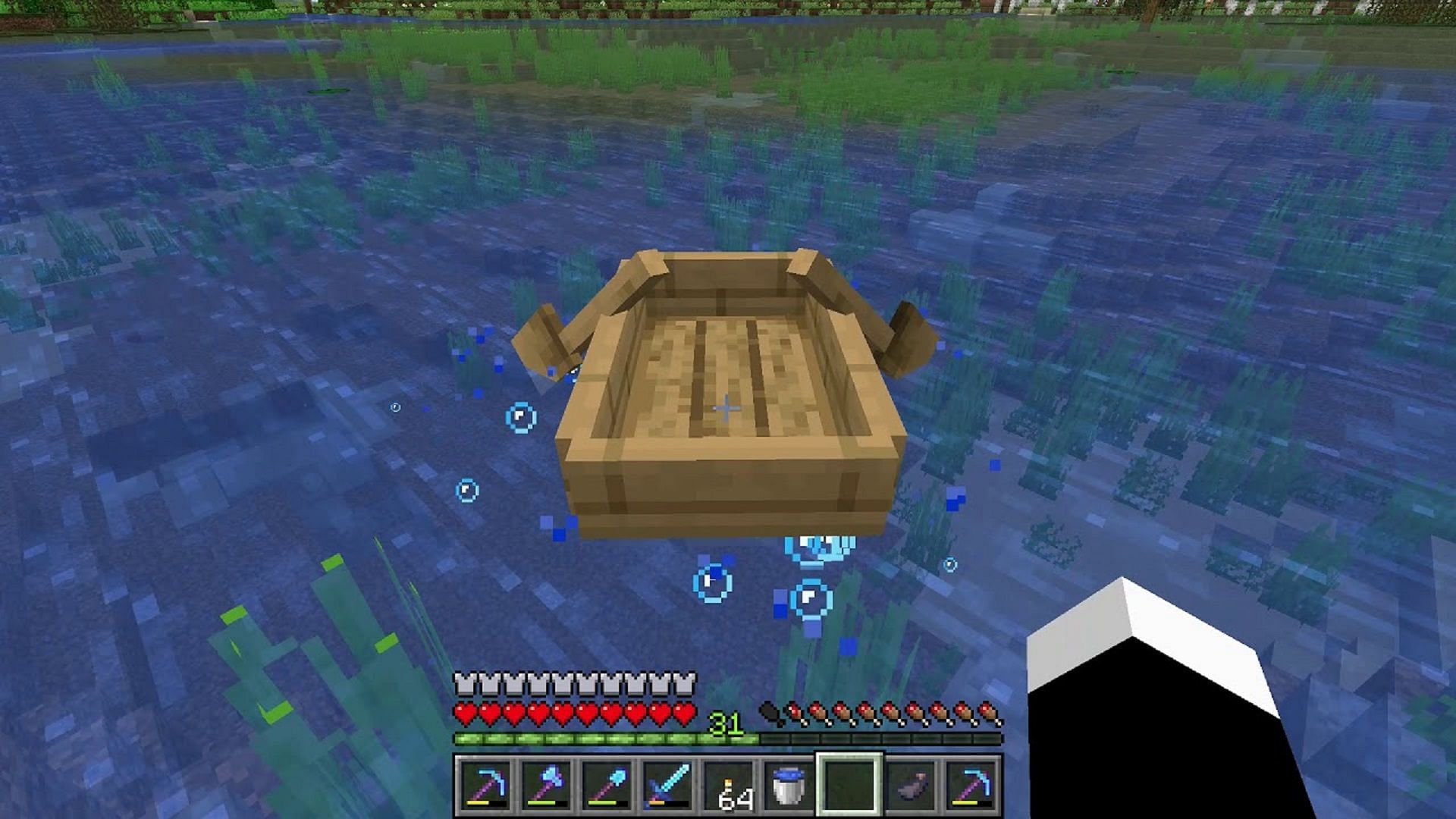 A standard oak boat in Minecraft (Image via Waifu Simulator 27/YouTube)