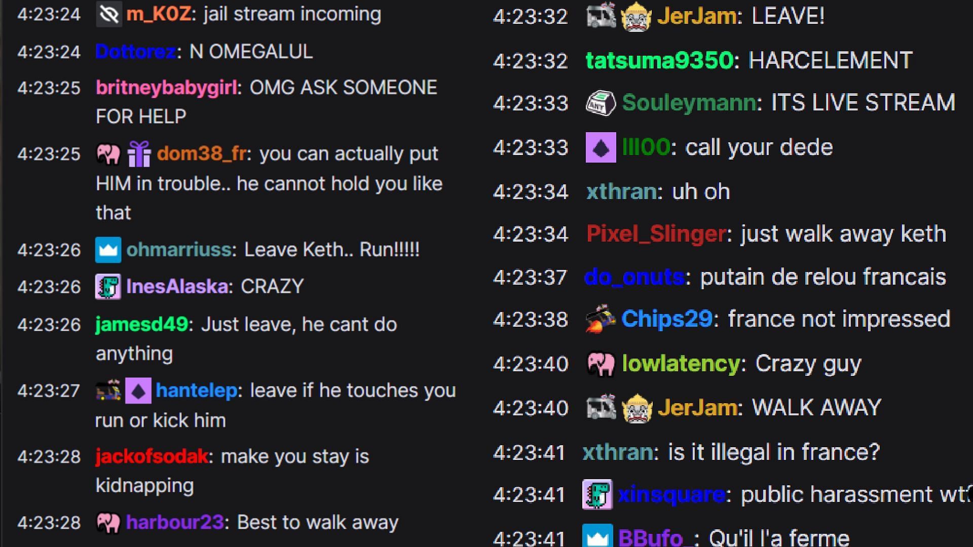 Chat reacting to the incident (Image via justketh/Twitch)