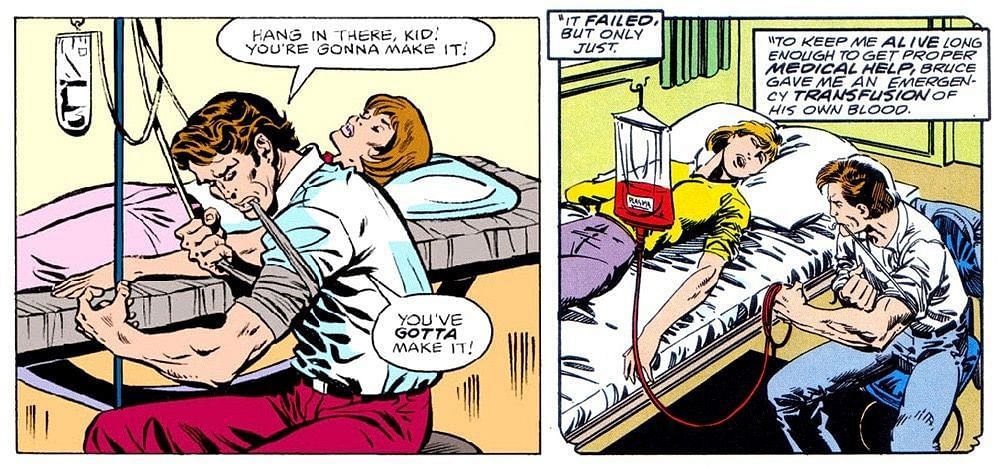 Bruce Banner performing an emergency blood transfusion to save his cousin&#039;s life (Image via Marvel Comics)