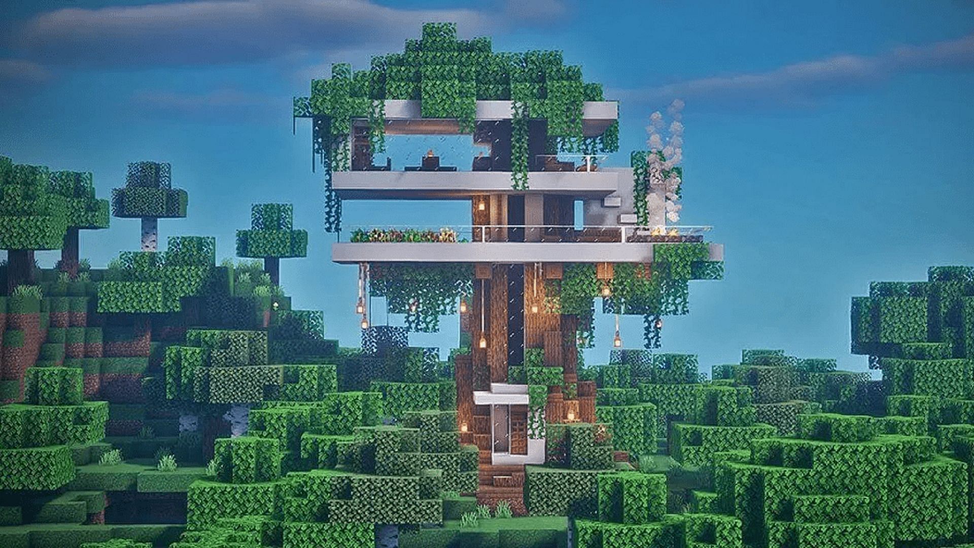 The modern architecture design works well in treehouses (Image via 6tenstudio/YouTube)