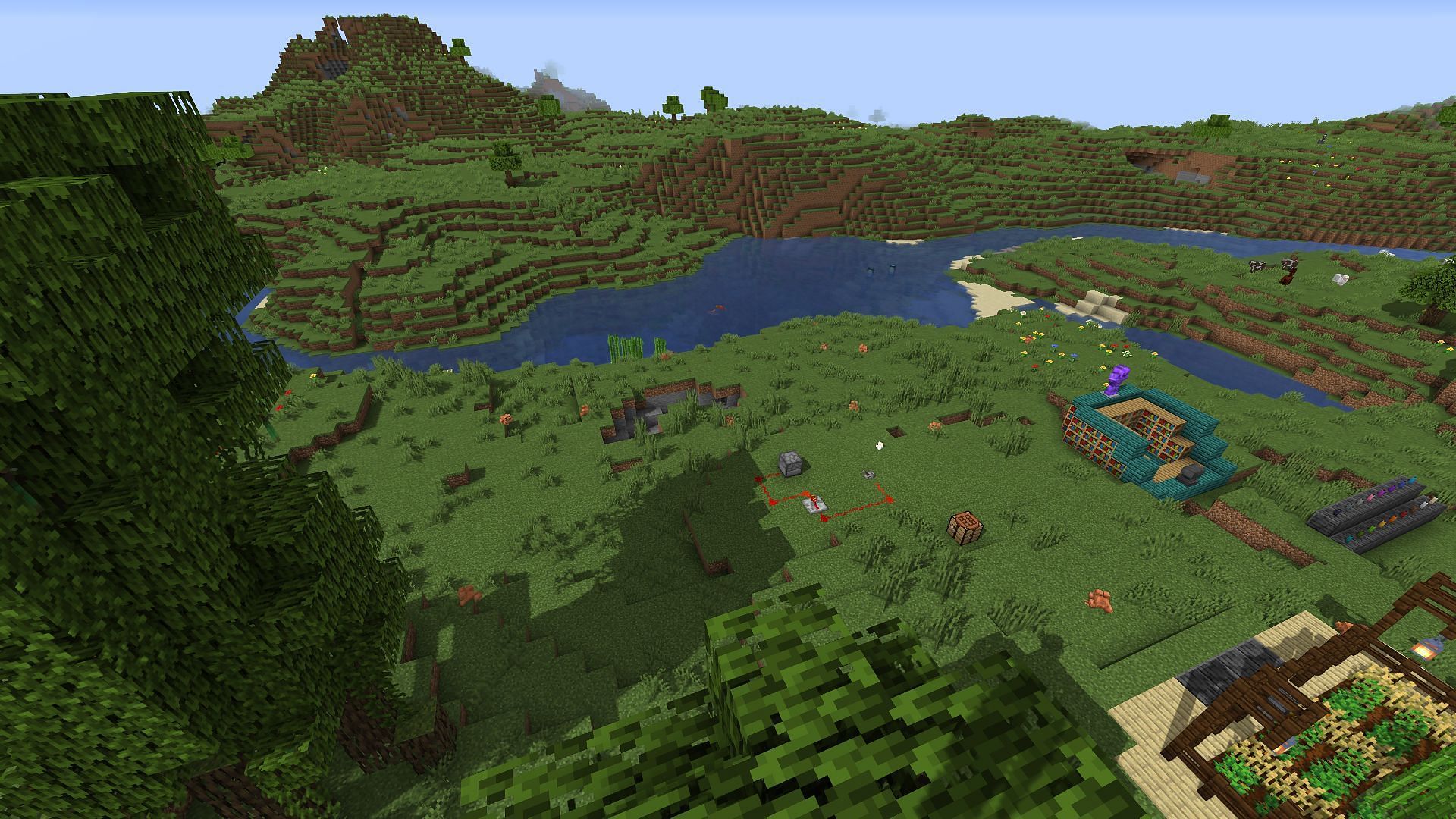 The example area with Sildur&#039;s Enhanced Default Fancy shaders applied (Image via Minecraft)