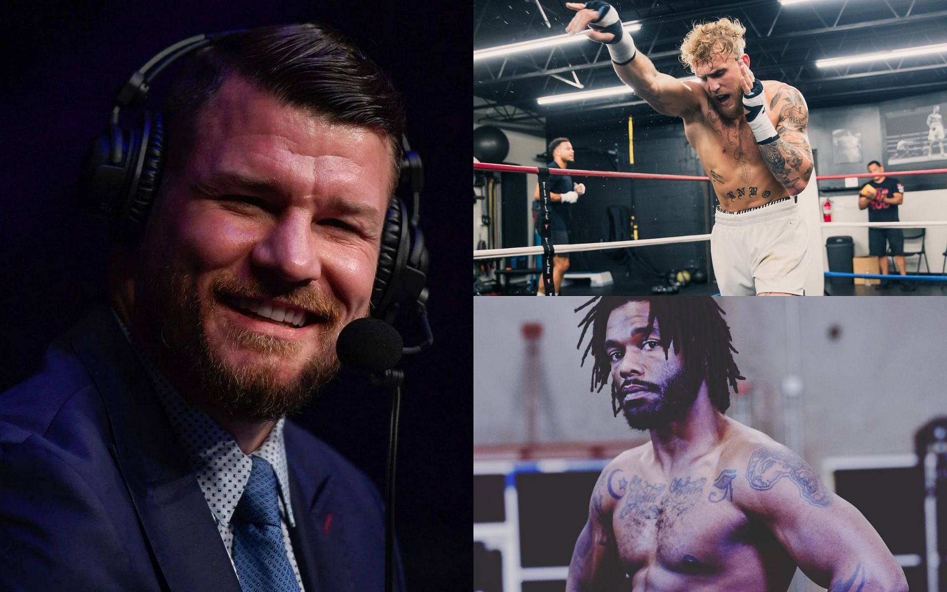 Michael Bisping (left), Jake Paul (top right), and Hasim Rahman Jr. (bottom right) [Images courtesy of Getty, @jakepaul Twitter and @_HasimRahmanJr Twitter]