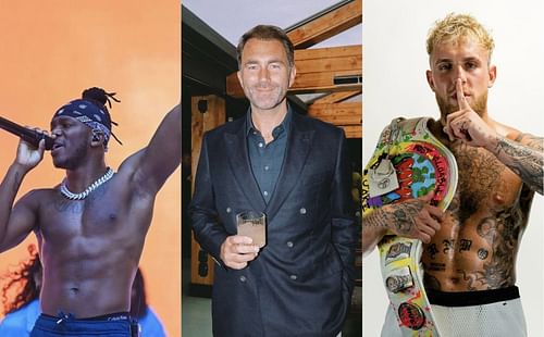 KSI [Olajide 'JJ' Olatunji] (left), Eddie Hearn (middle), Jake Paul (right) - Images via @ksi, @eddiehearn and @jakepaul on Instagram