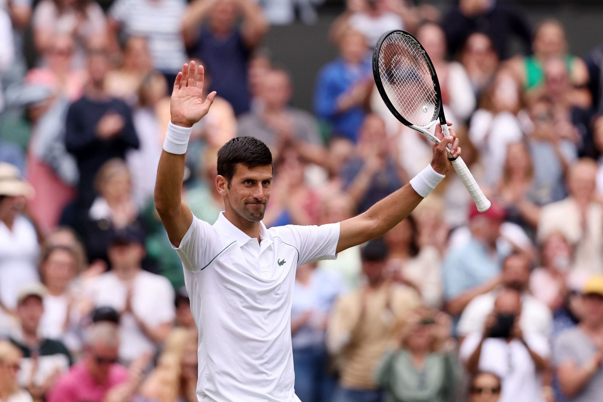 Novak Djokovic celebrates his third-round win at the 2022 Championships