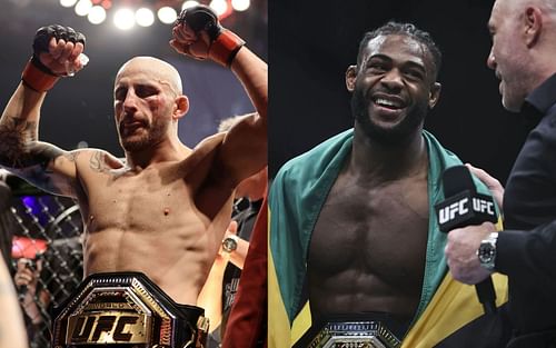 UFC featherweight champion Alexander Volkanovski (left) and bantamweight champion Aljamain Sterling (right)