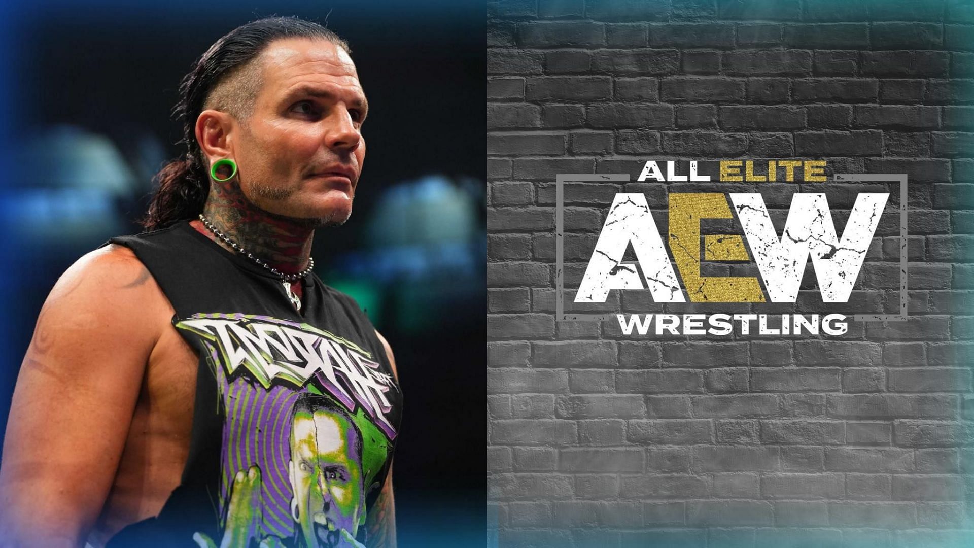 Jeff Hardy (left) and AEW logo (right).