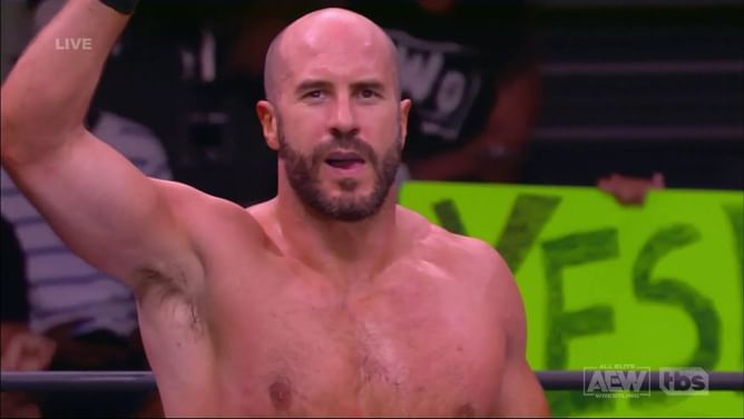 Claudio Castagnoli reacts after defeating two-time WWE World Champion in his first singles match on AEW Dynamite