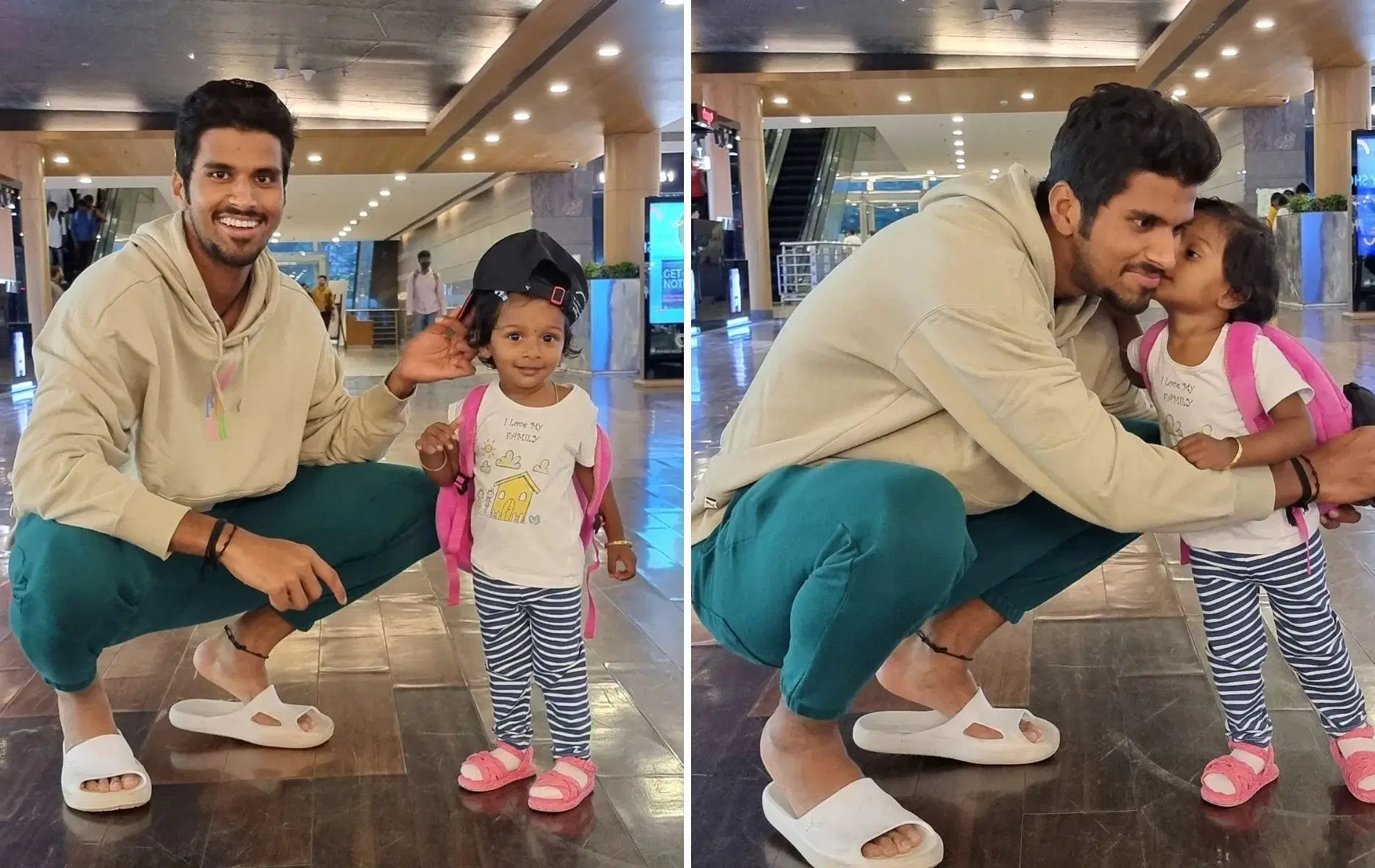 Washington Sundar (L) with T Natarajan&#039;s daughter. (Pics: Instagram)