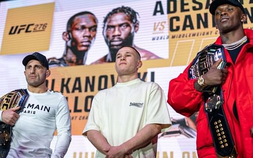 Alexander Volkanovski (left), Kai Kara-France (centre), Israel Adesanya (right) [Image courtesy of @kaikarafrance on Instagram]