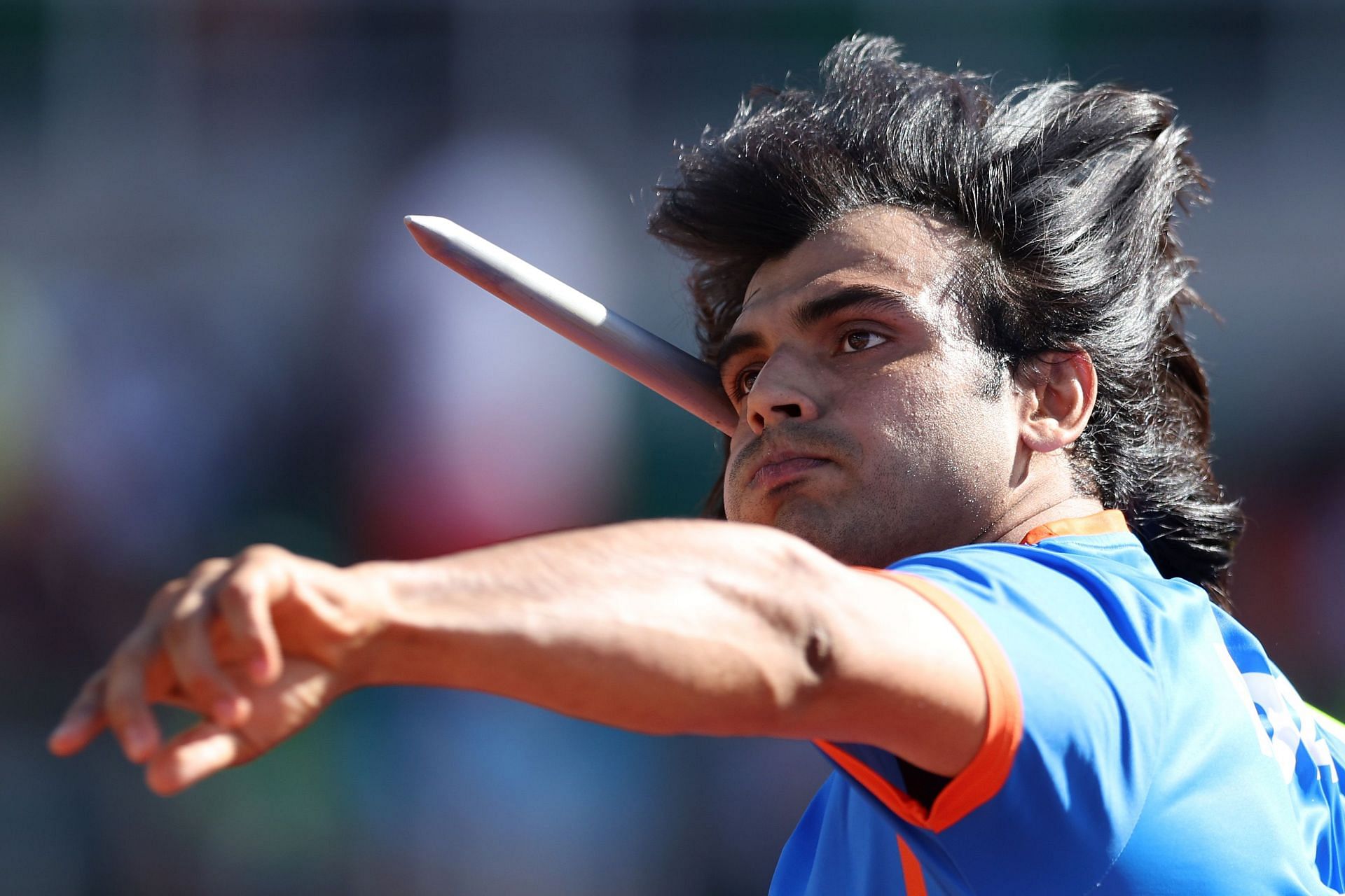 Neeraj Chopra in action in Eugene