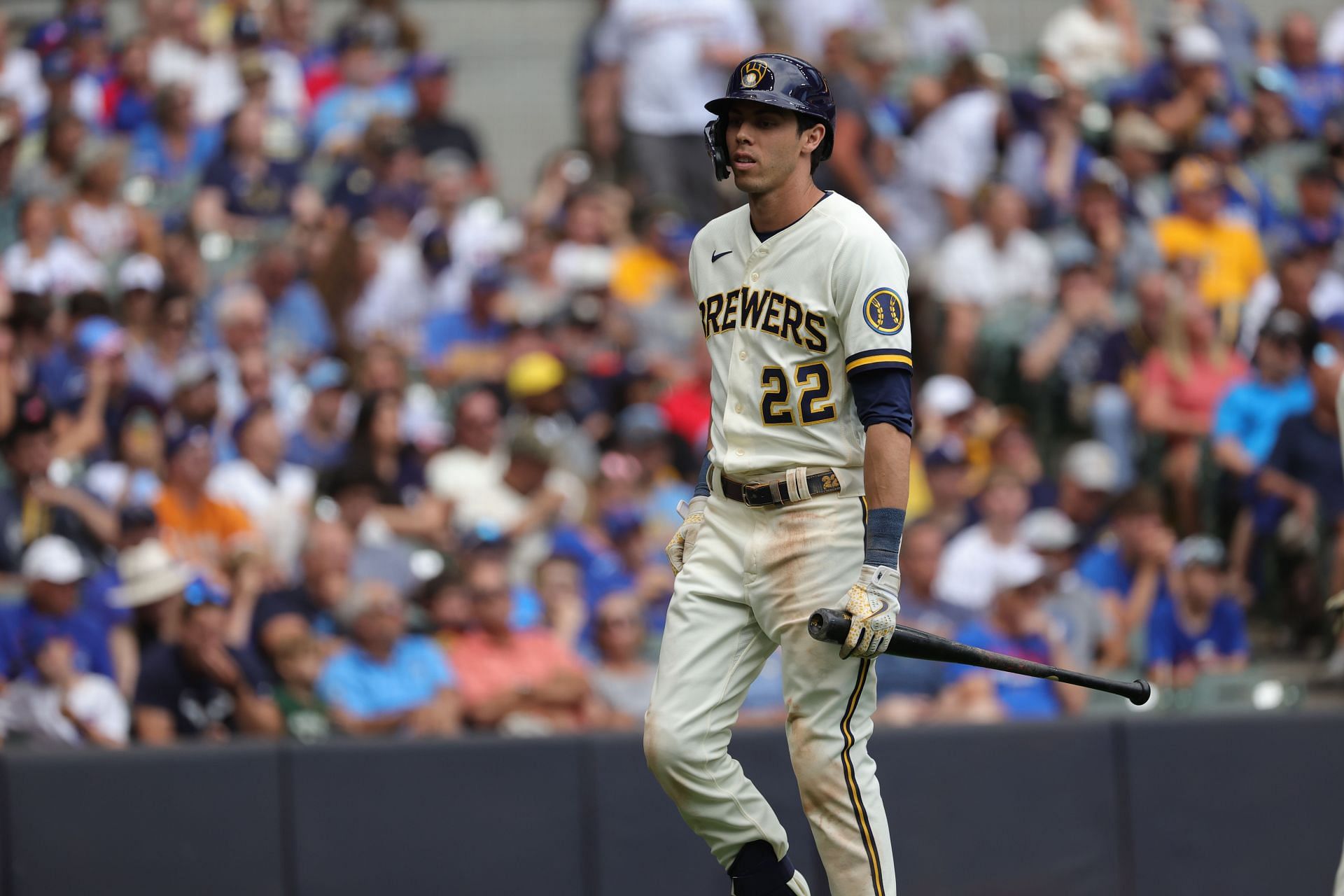 Christian Yelich during a Chicago Cubs v Milwaukee Brewers game.