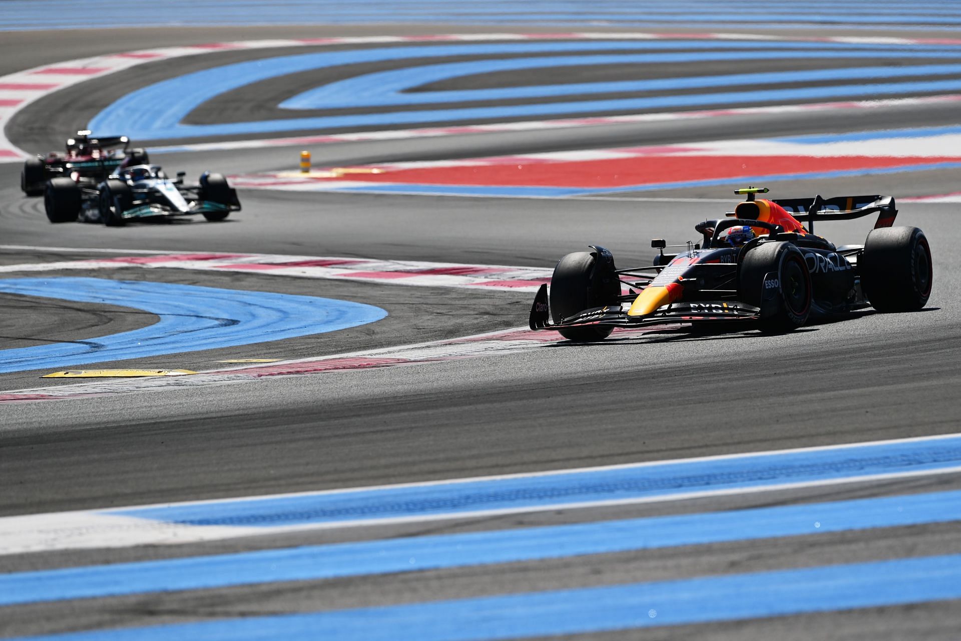 George Russell and Sergio Perez at the F1 Grand Prix of France