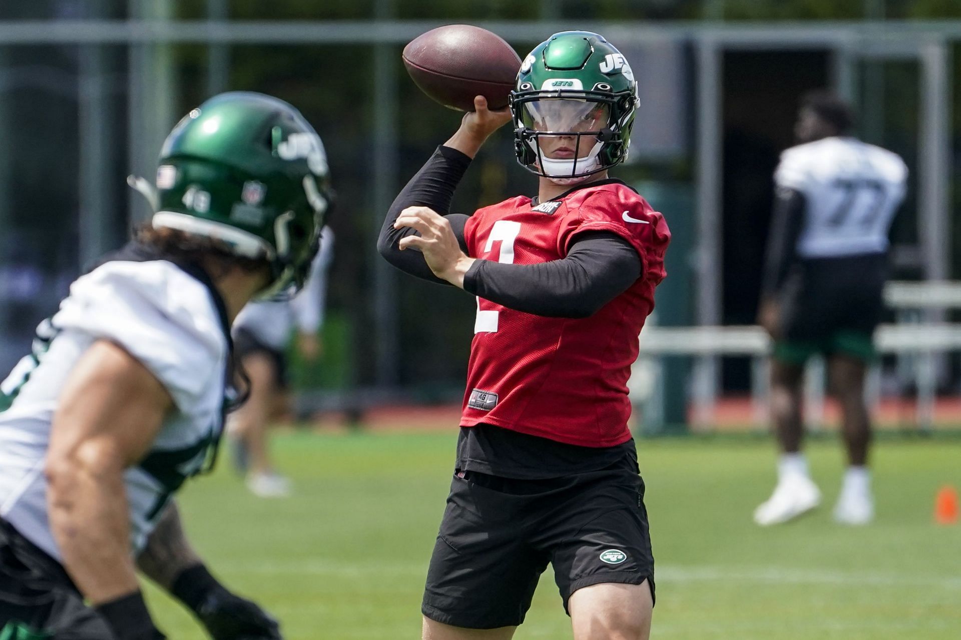 Jets quarterback Zach Wilson at OTAs