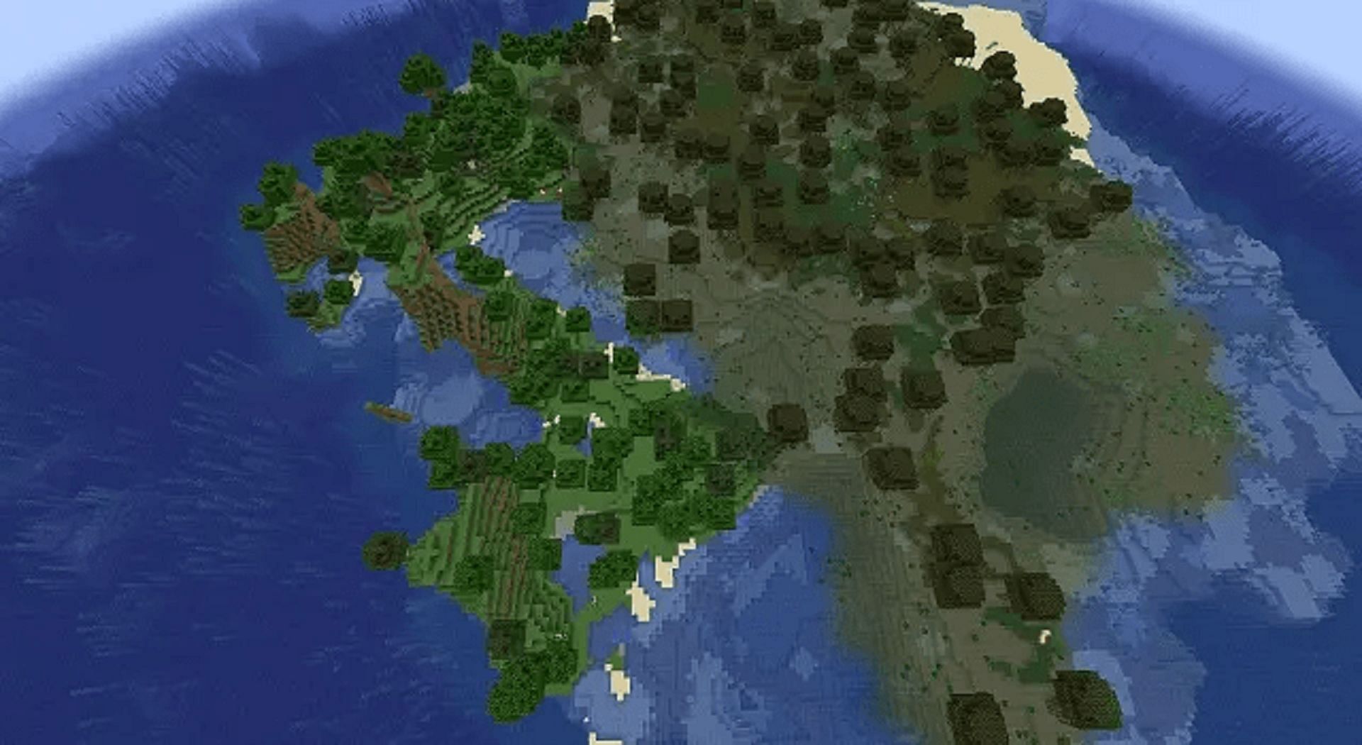 Players can explore a dual biome island s in this seed (Image via Mojang)