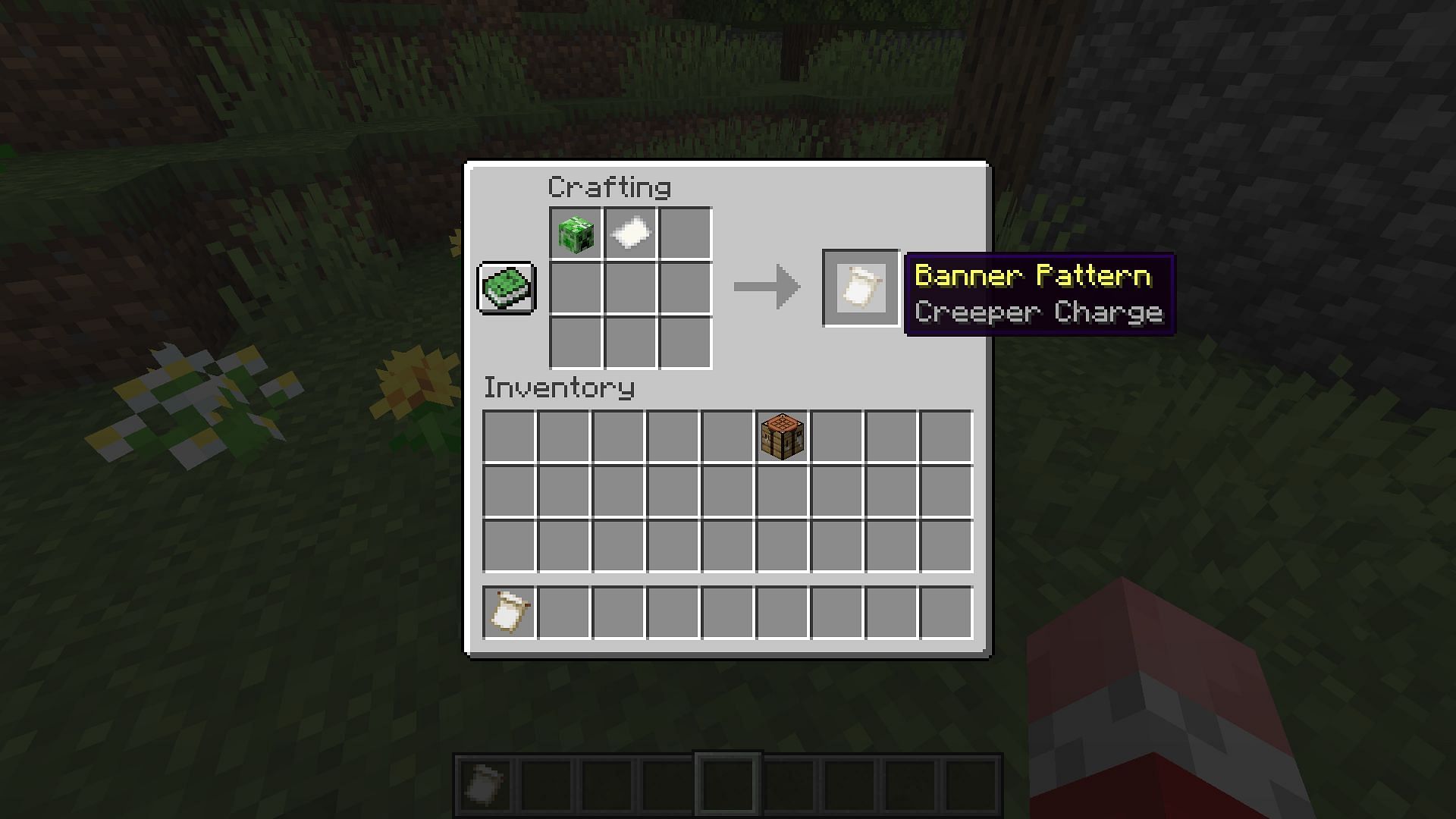 Crafting creeper charge, skull charge, or thing banner patterns is quite difficult (Image via Minecraft 1.19)