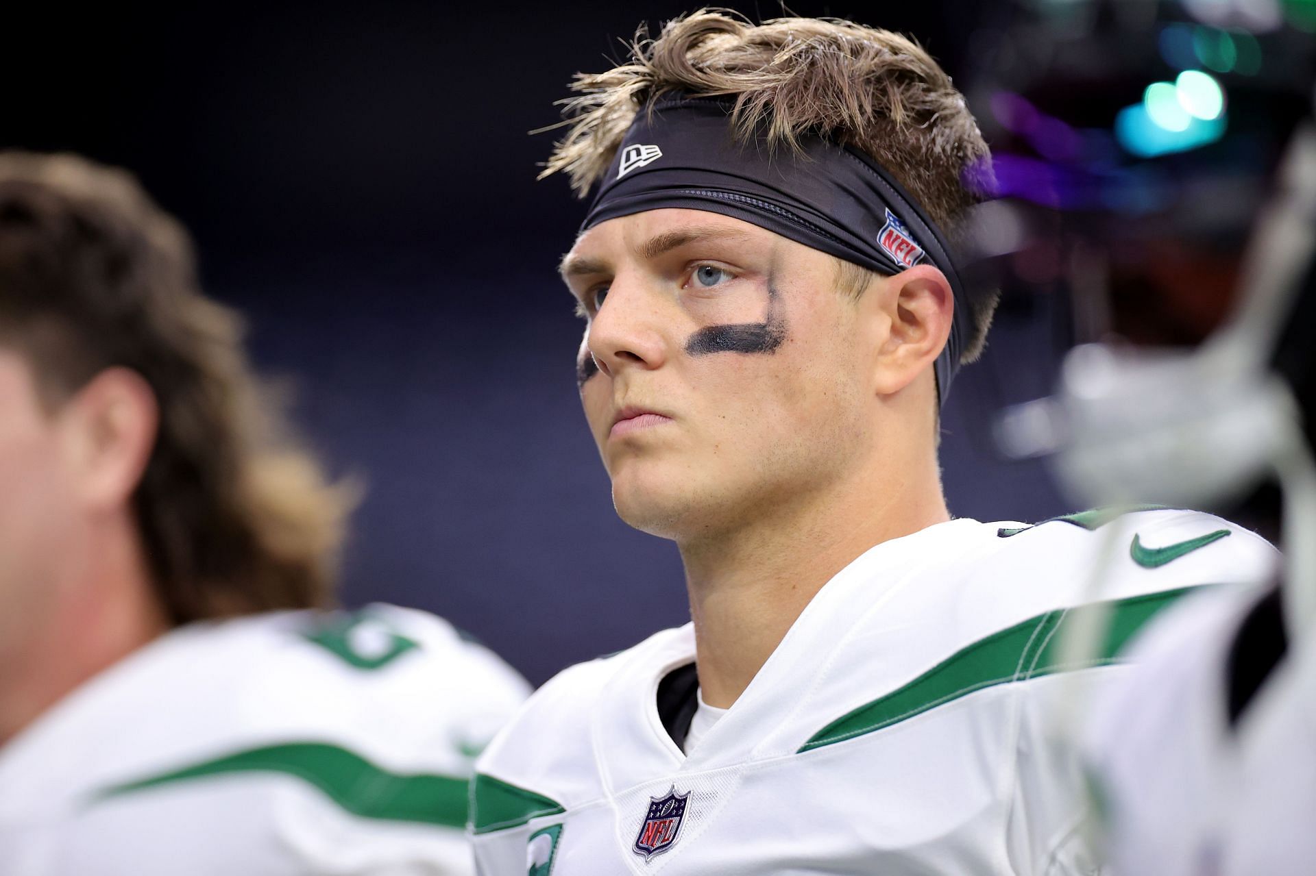 New York Jets quarterback Zach Wilson before an NFL game against the Houston Texans.