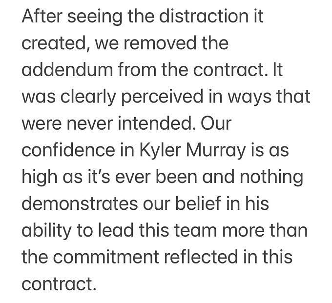 Cardinals remove Kyler Murray's film study addendum from $230.5m