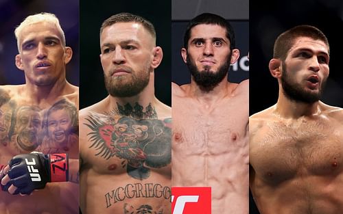 (L-R) Charles Oliveira, Conor McGregor, Islam Makhachev, Khabib Nurmagomedov